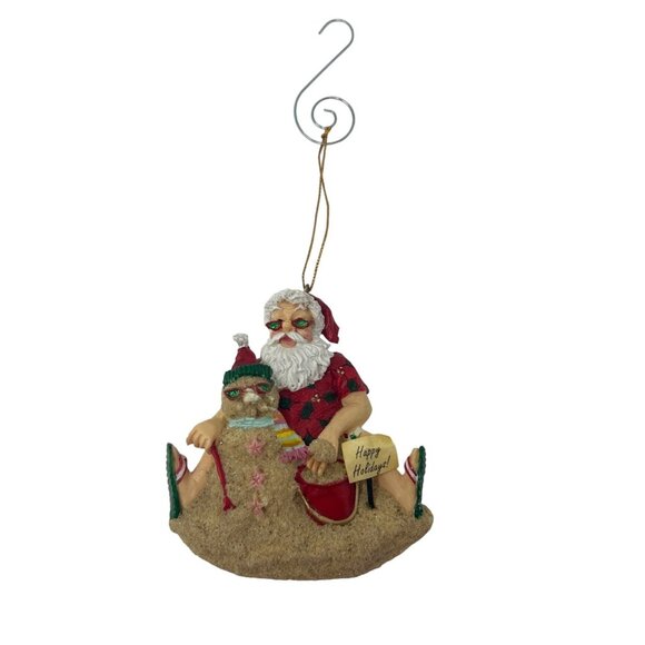 2 Beach Ornaments - Santa & "Sand" Snowman and a Beach Scene - Picture 3 of 4